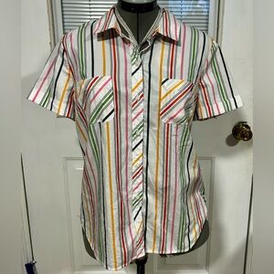 Nautica Multicolor Vertical Stripe Short Sleeve Button Down Shirt